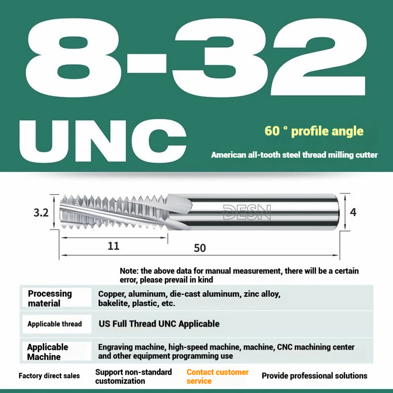1115-65° high hard tungsten carbide thread milling cutter Long tooth full tooth alloy American thread milling cutter UNC UNF aluminum stainless steel Shandong Denso Pricision Tools Co.,Ltd.
